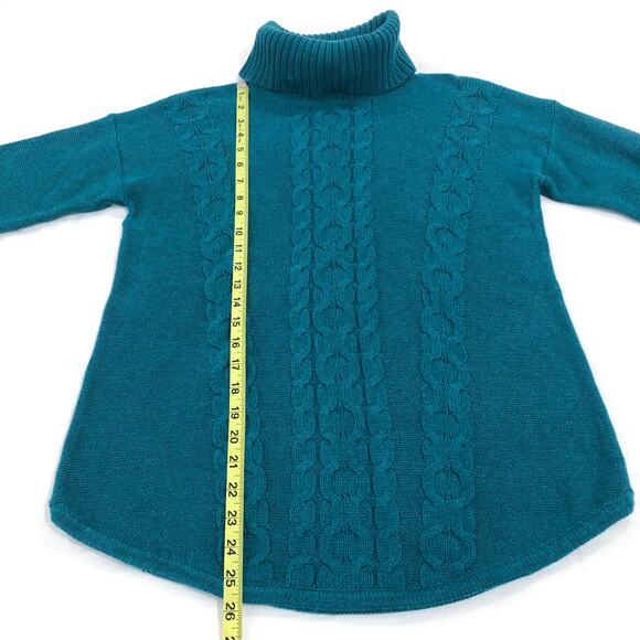 NWT L.L. Bean Double L Mixed Cable Knit Turtleneck Teal 100% Cotton Sweater - Picture 8 of 9